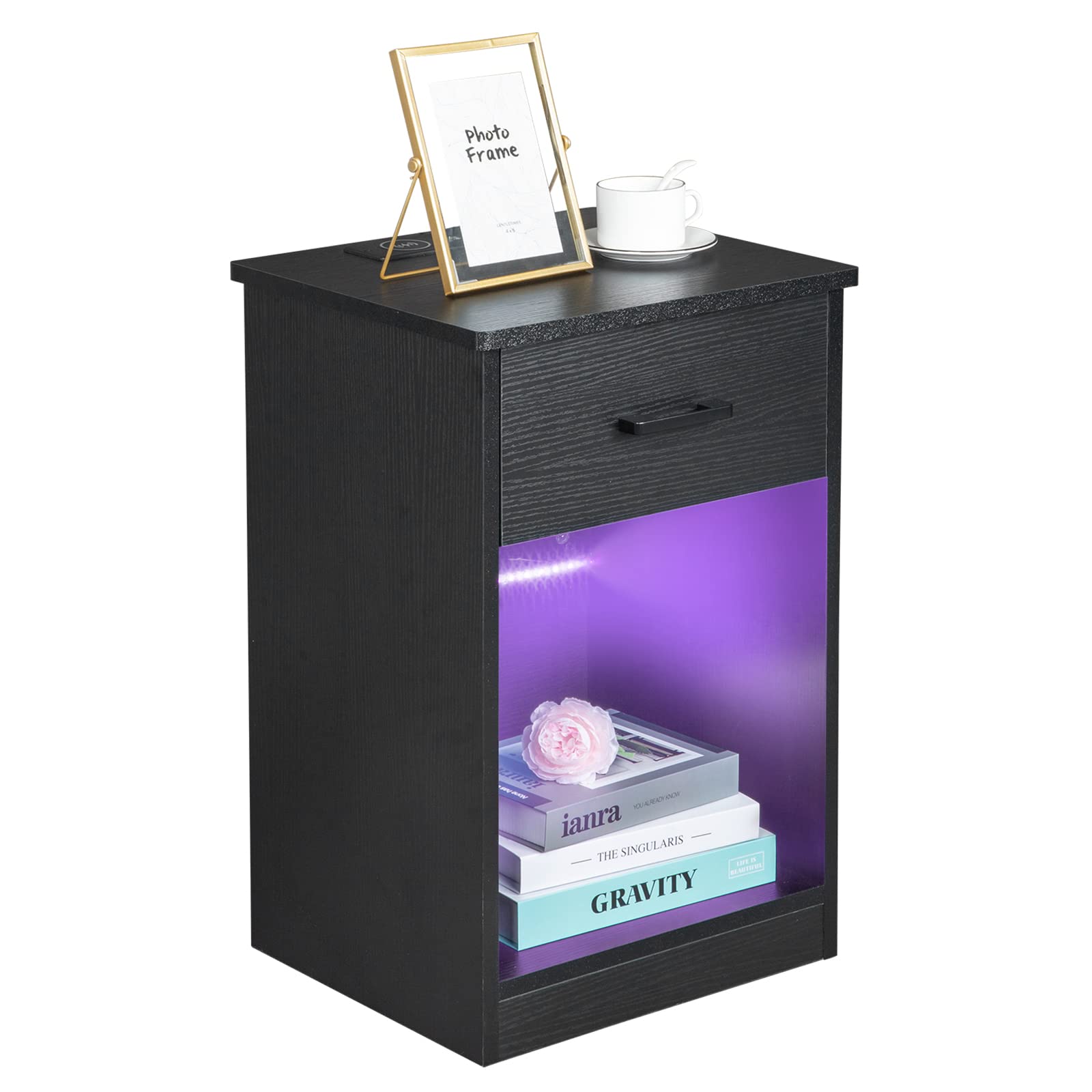 Night Stand with Drawer and and LED Lights - From Where - 