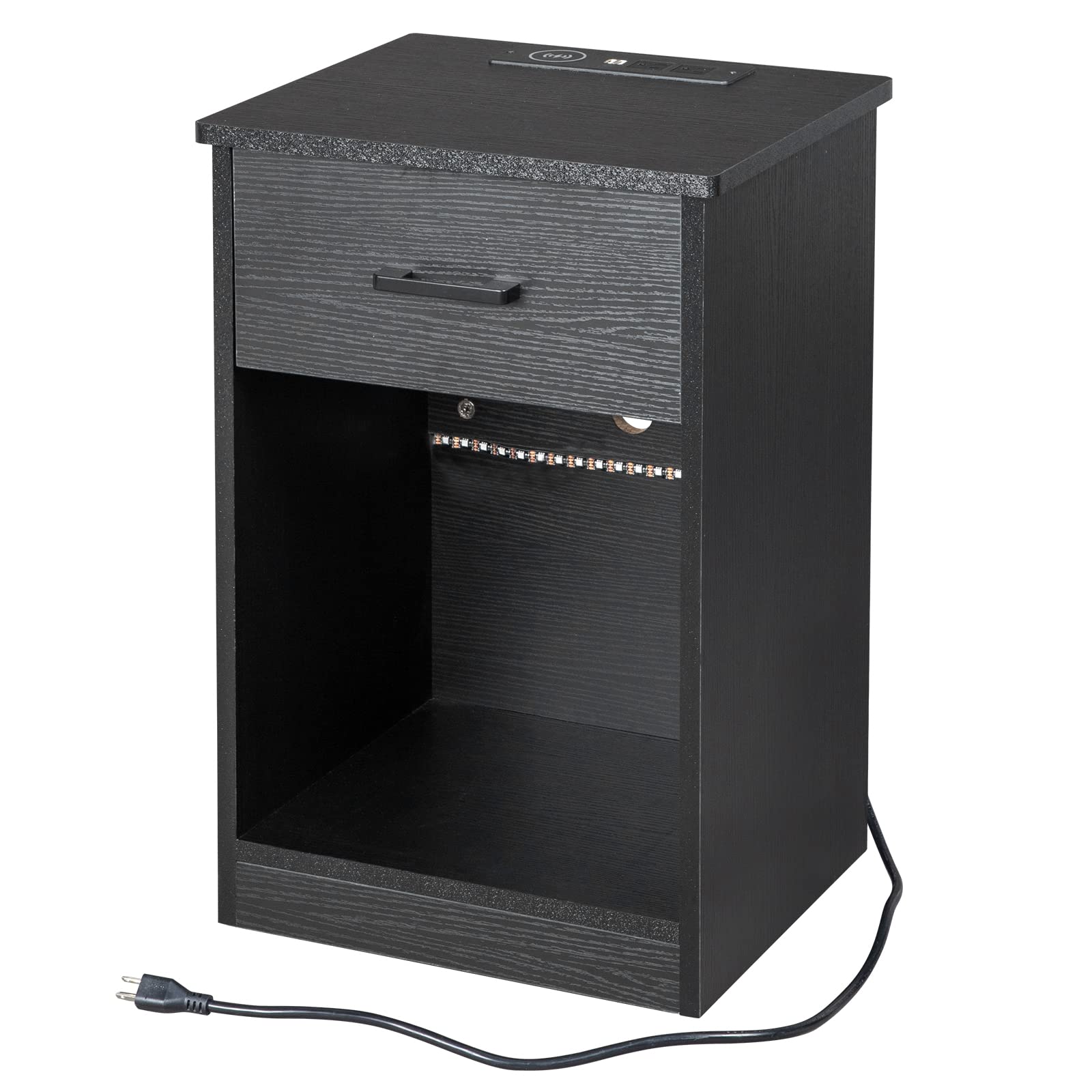 Night Stand with Drawer and and LED Lights - From Where - 