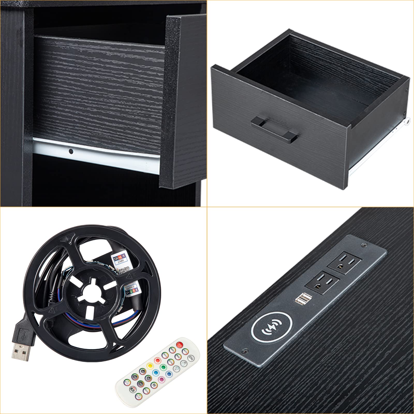 Night Stand with Drawer and and LED Lights - From Where - 
