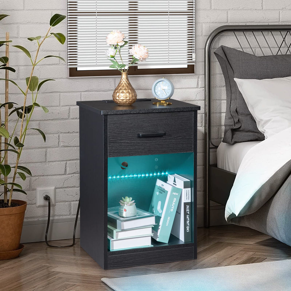 Night Stand with Drawer and and LED Lights - From Where - 