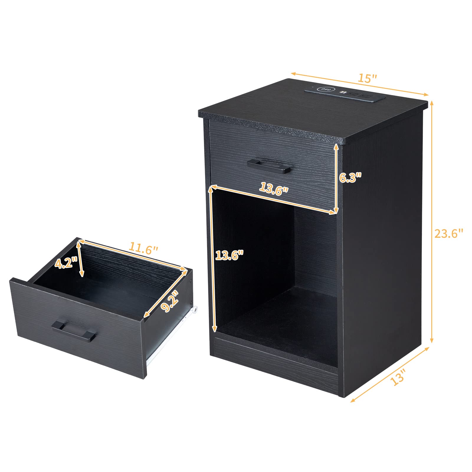 Night Stand with Drawer and and LED Lights - From Where - 