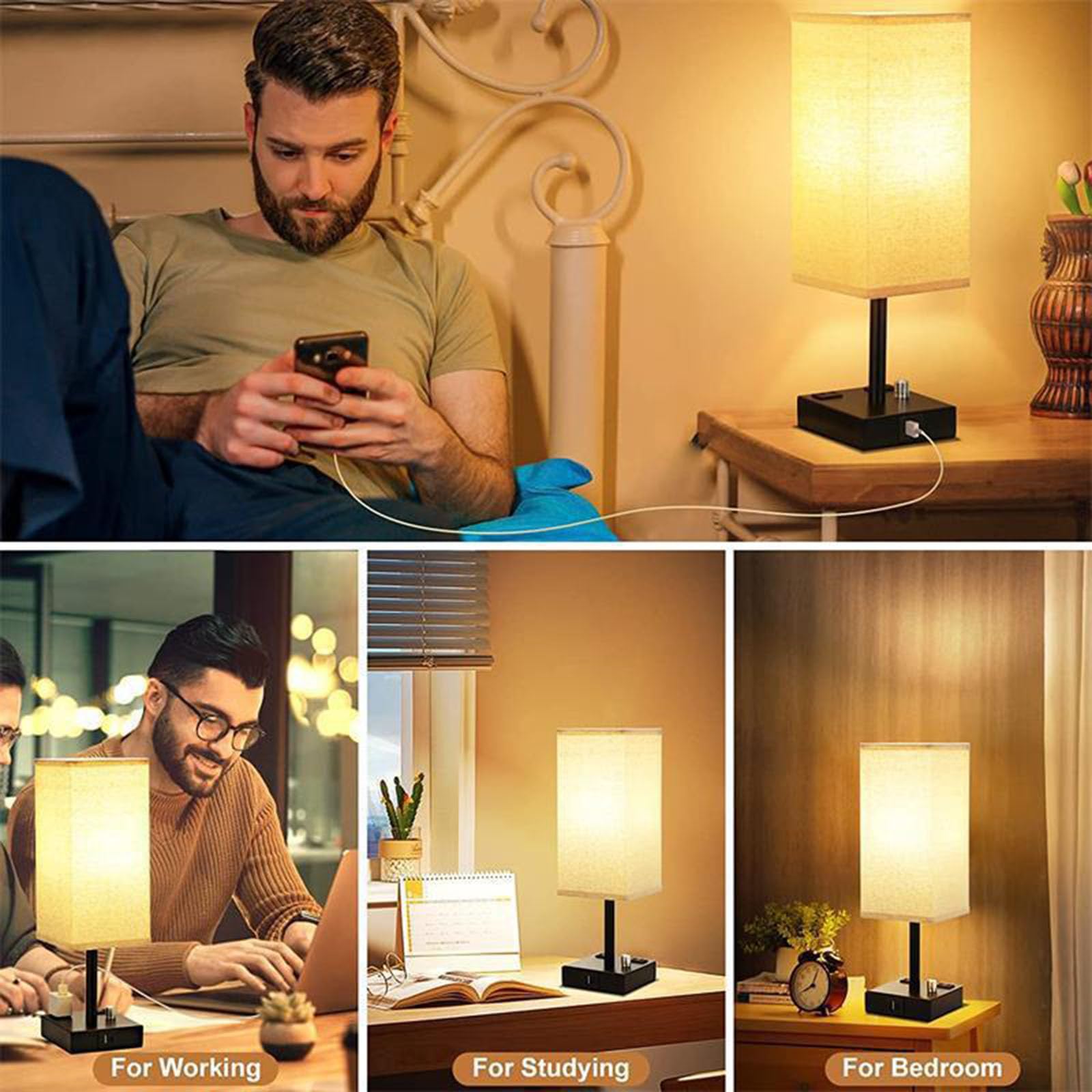 Nightstand Lamp with Outlets - From Where - 
