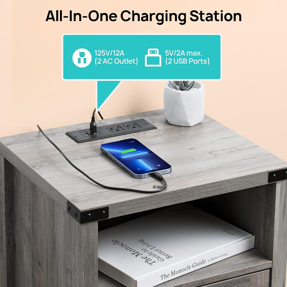 Nightstand Table with Charging Station - From Where - 