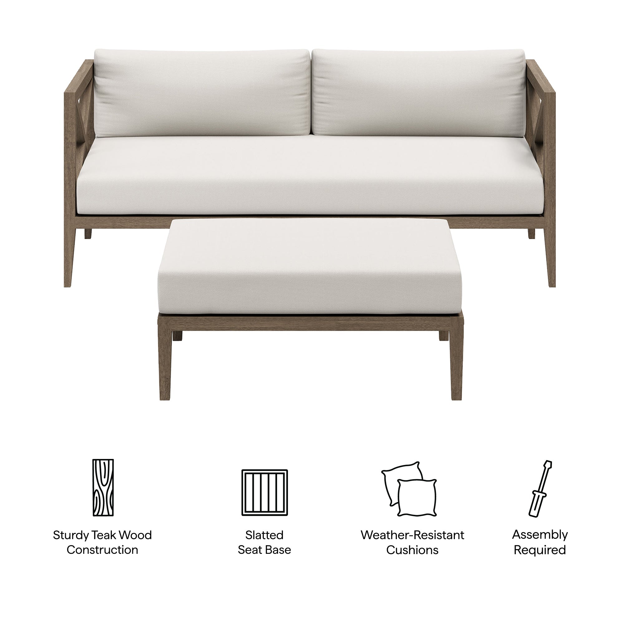 Northlake Outdoor Teak Wood Loveseat and Ottoman Set - From Where Finds - 