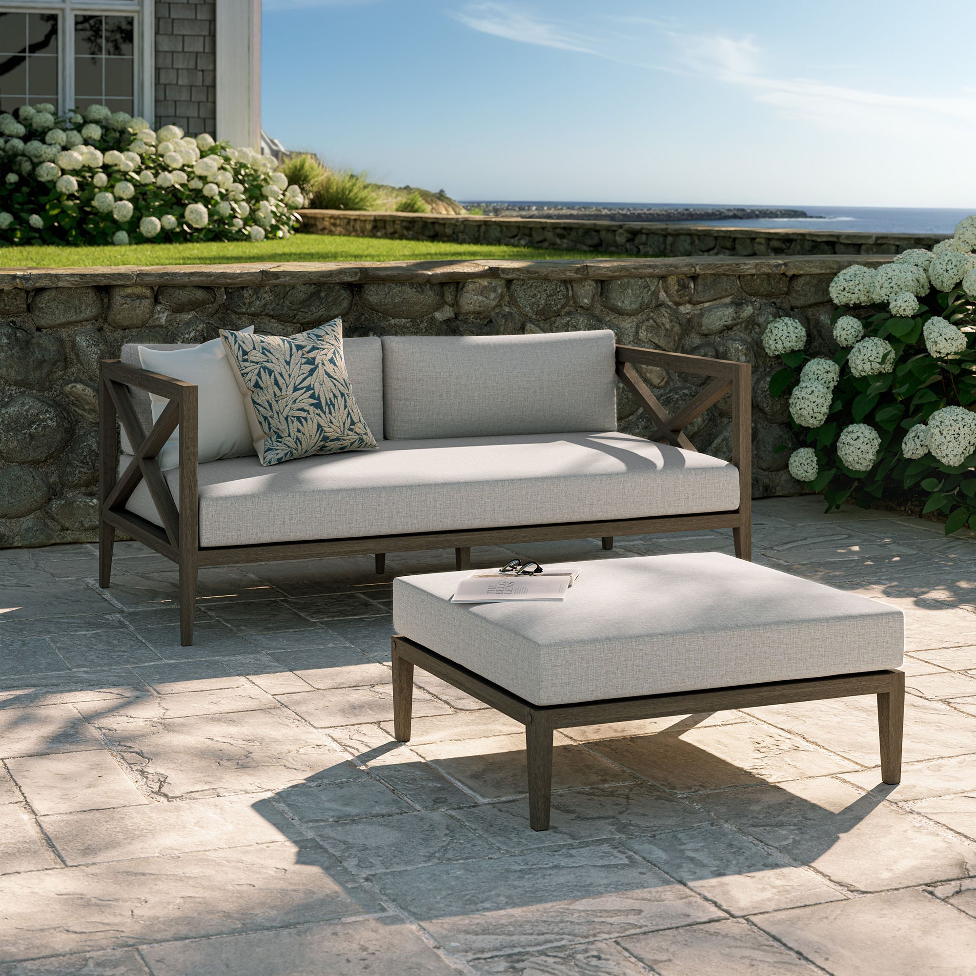 Northlake Outdoor Teak Wood Loveseat and Ottoman Set - From Where Finds - 