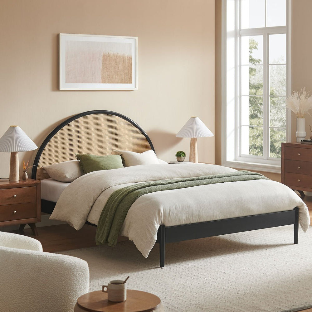 Odette Queen Arched Rattan Cane Platform Bed - From Where Finds - 