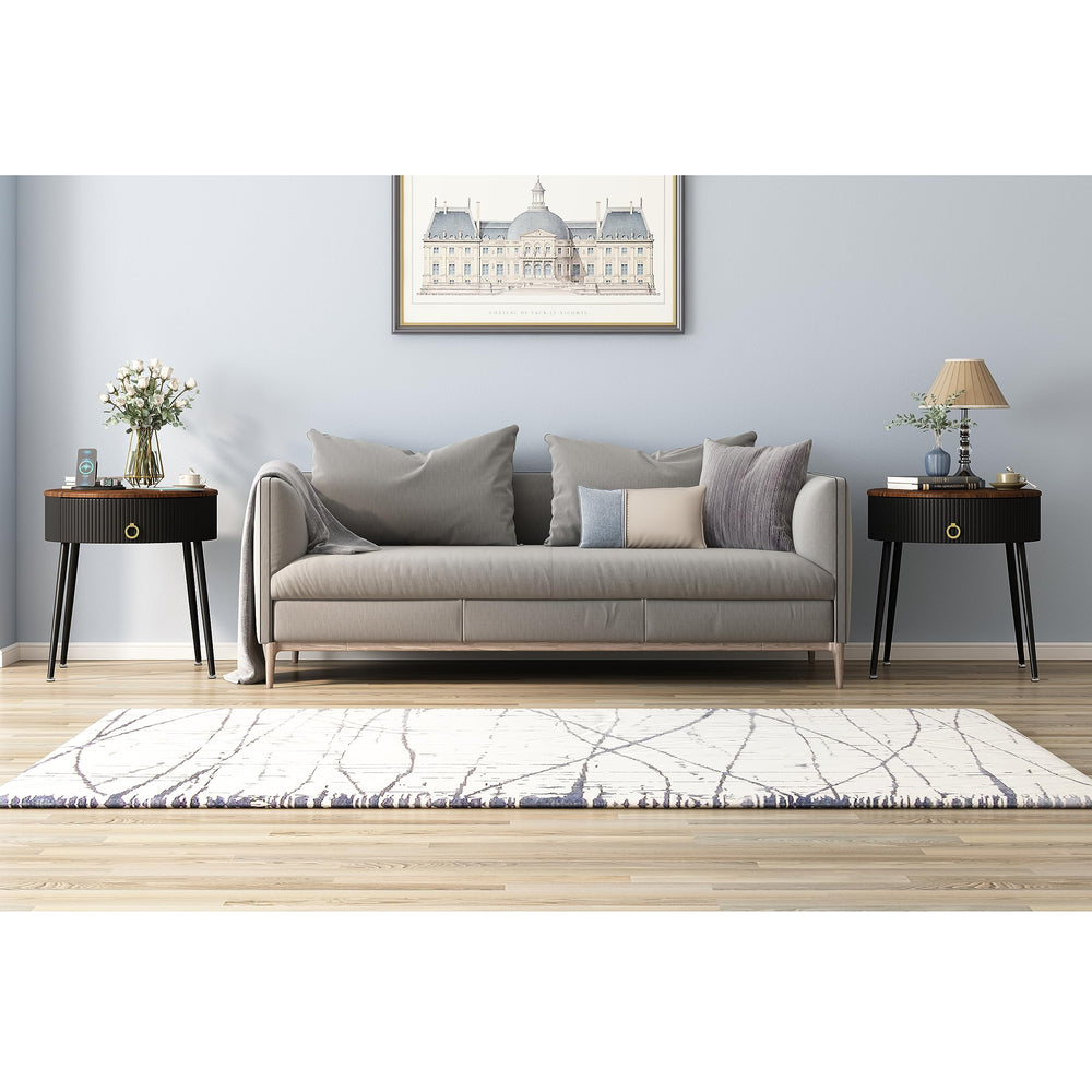 OIOG Side Tables Set of 2, Round Nightstand with Drawer, Modern Bedside End Tables for Small Space, Living Room, Bedroom, Office, Dorm, Rustic Brown and Black - From Where - 