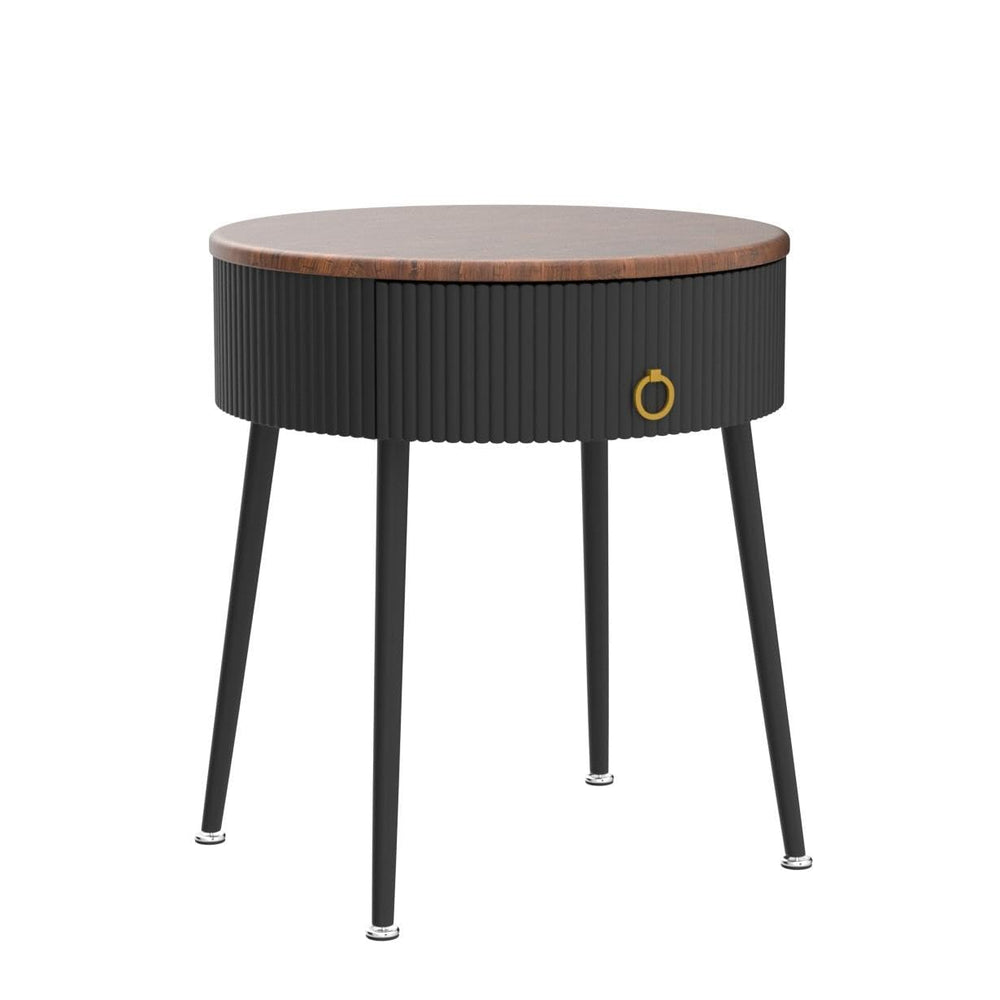 OIOG Side Tables Set of 2, Round Nightstand with Drawer, Modern Bedside End Tables for Small Space, Living Room, Bedroom, Office, Dorm, Rustic Brown and Black - From Where - 