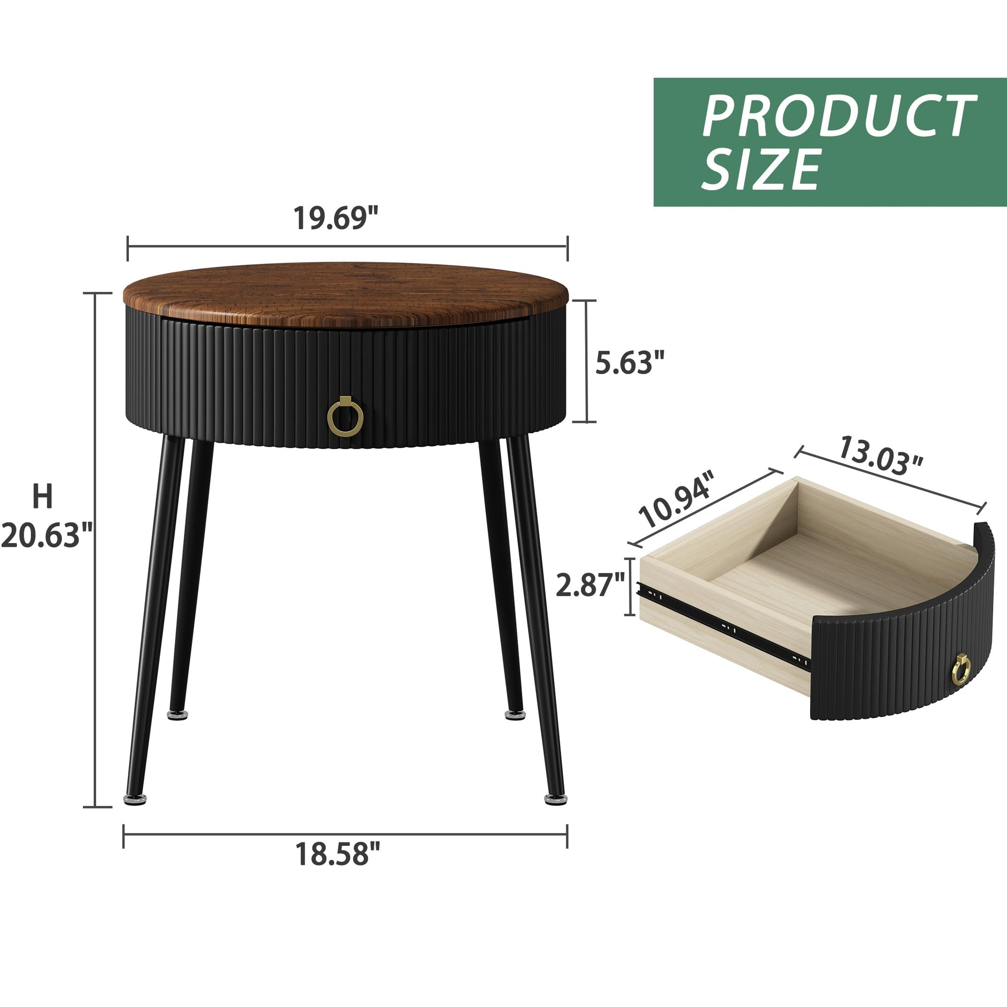 OIOG Side Tables Set of 2, Round Nightstand with Drawer, Modern Bedside End Tables for Small Space, Living Room, Bedroom, Office, Dorm, Rustic Brown and Black - From Where - 