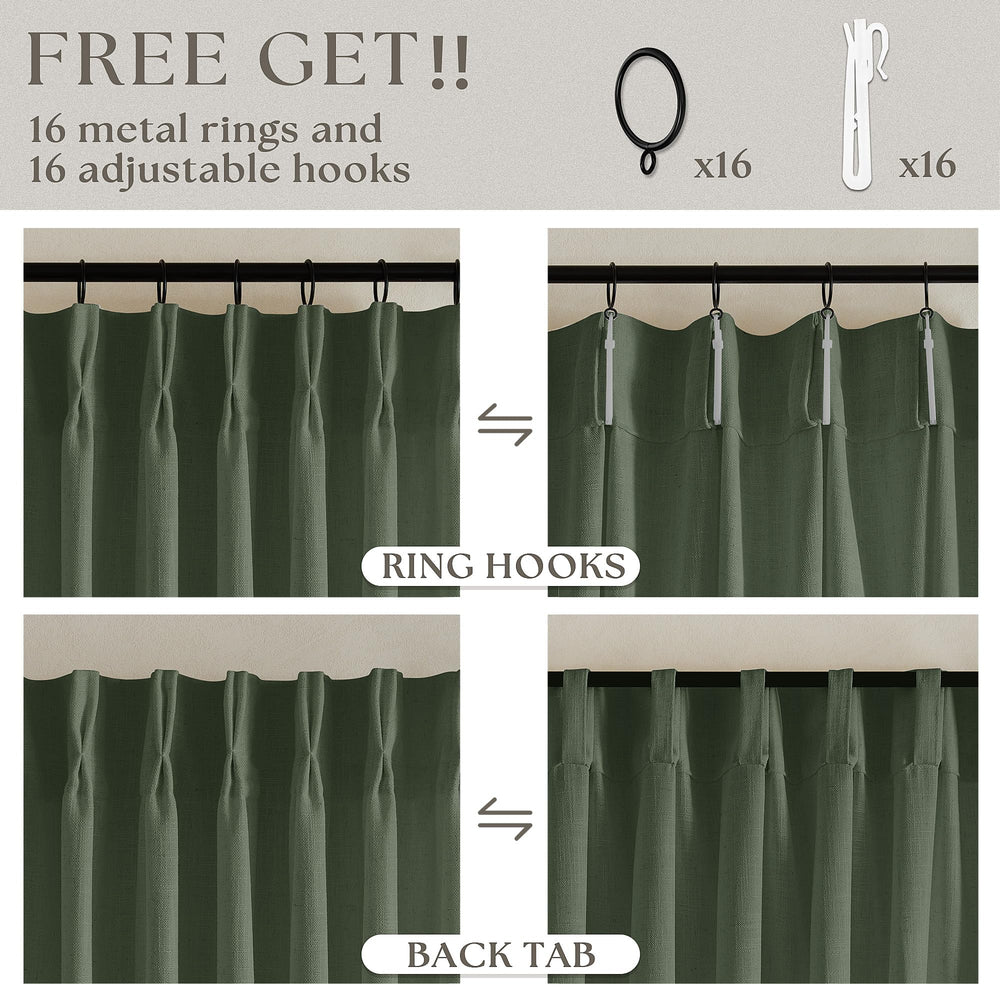 Olive Green Linen Pinch Pleated Curtains - From Where - 