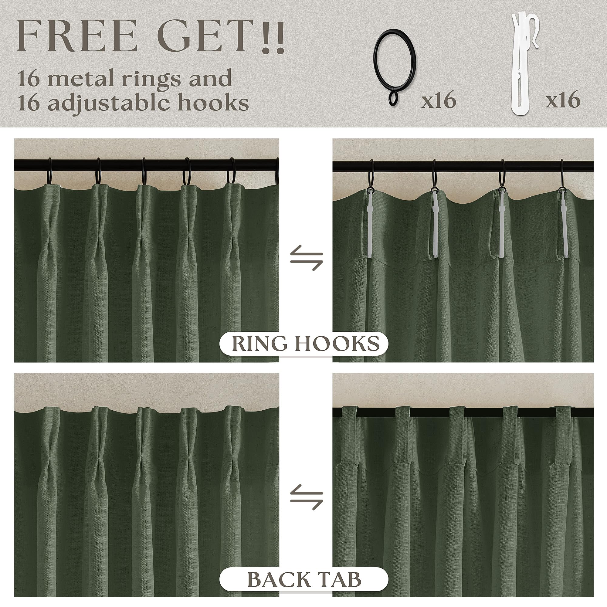 Olive Green Linen Pinch Pleated Curtains - From Where - 