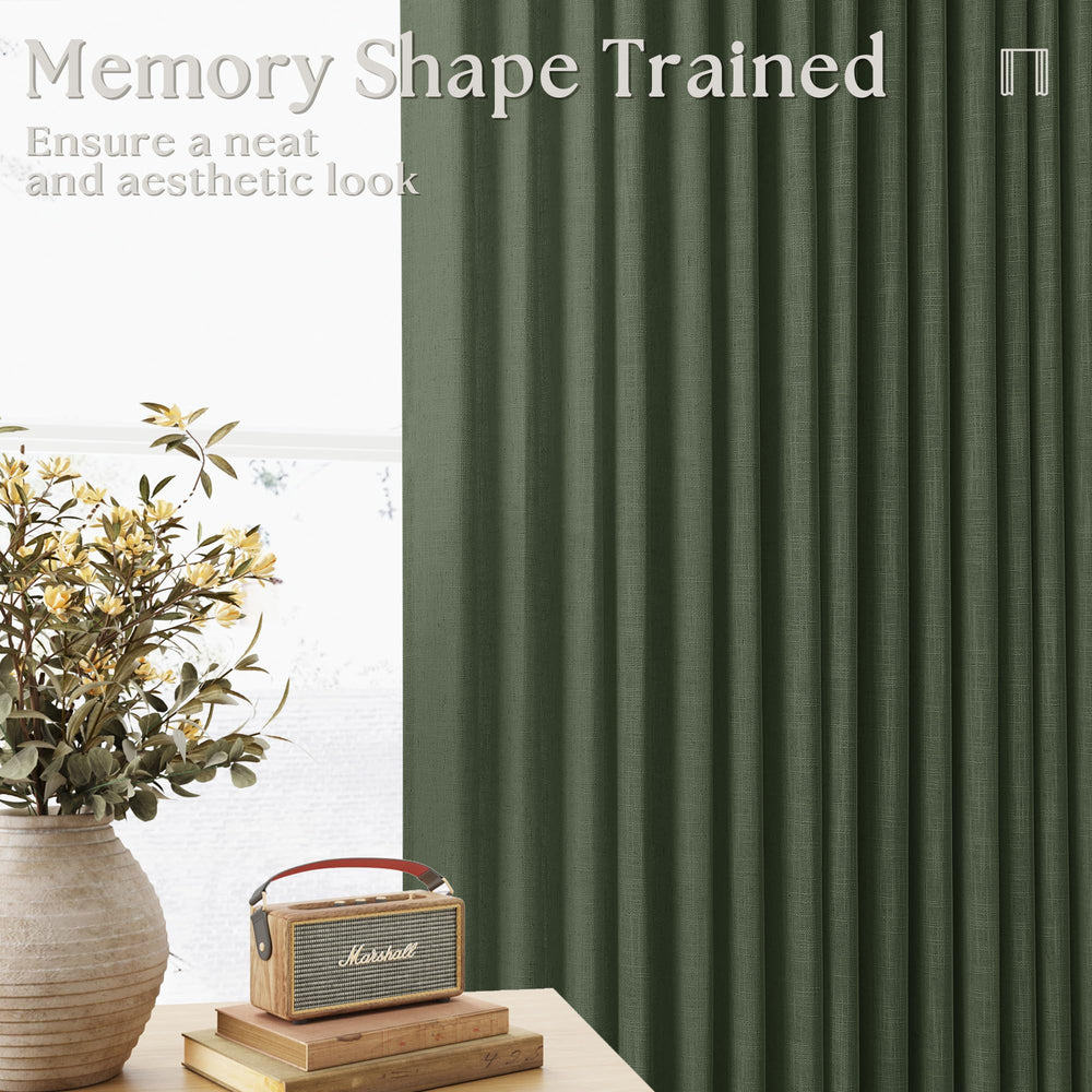 Olive Green Linen Pinch Pleated Curtains - From Where - 