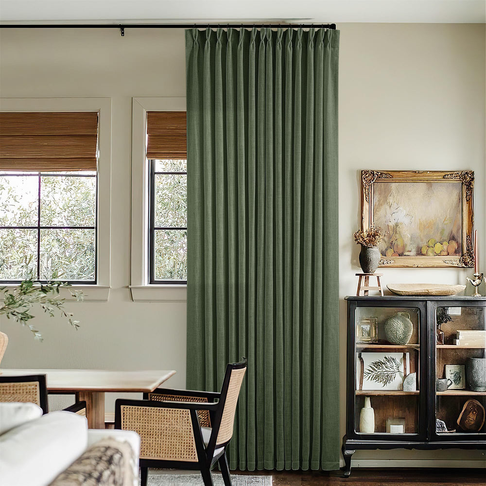 Olive Green Linen Pinch Pleated Curtains - From Where - 