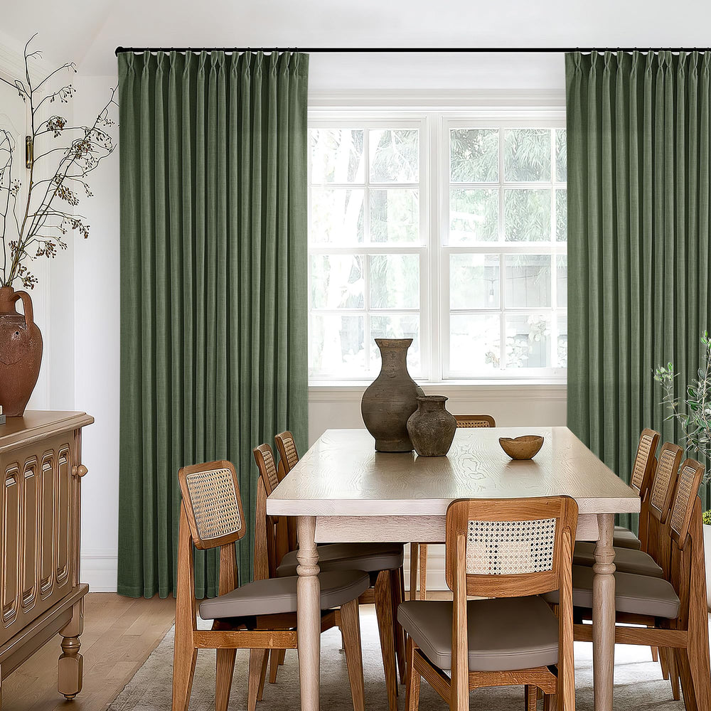 Olive Green Linen Pinch Pleated Curtains - From Where - 