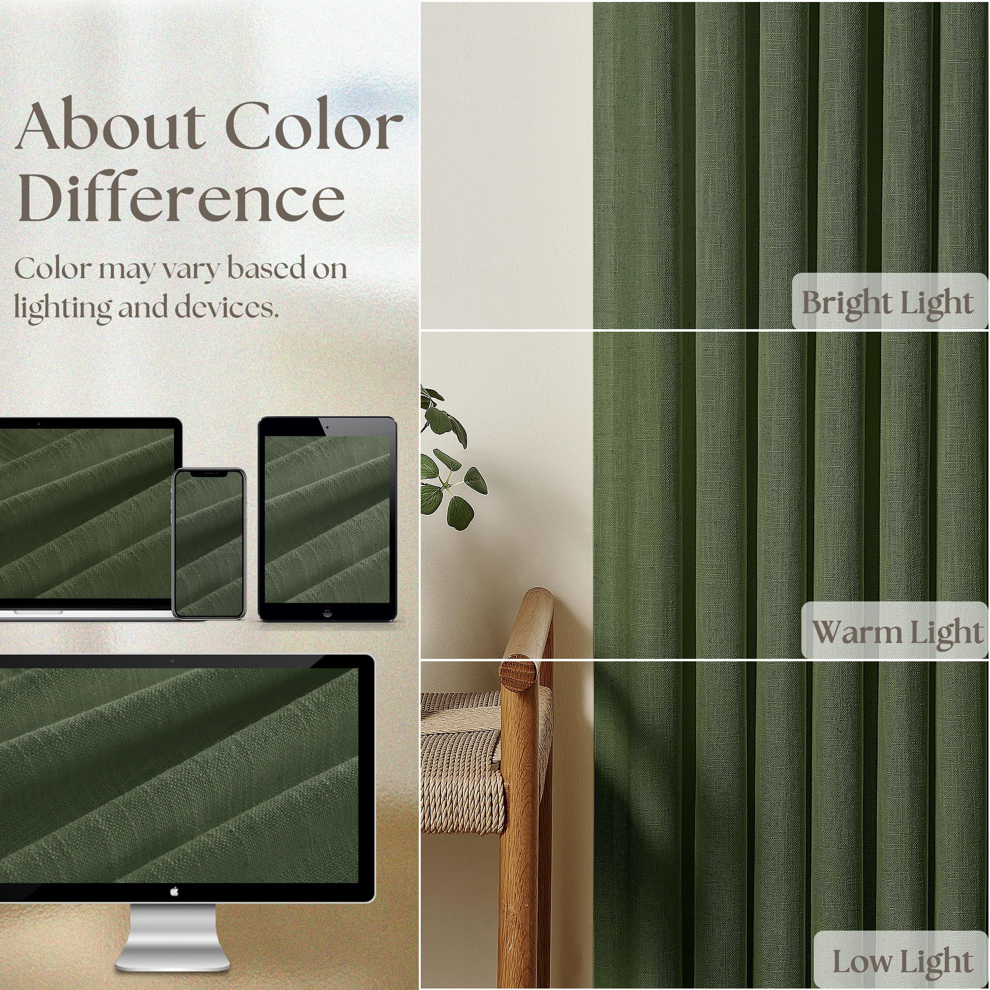 Olive Green Linen Pinch Pleated Curtains - From Where - 