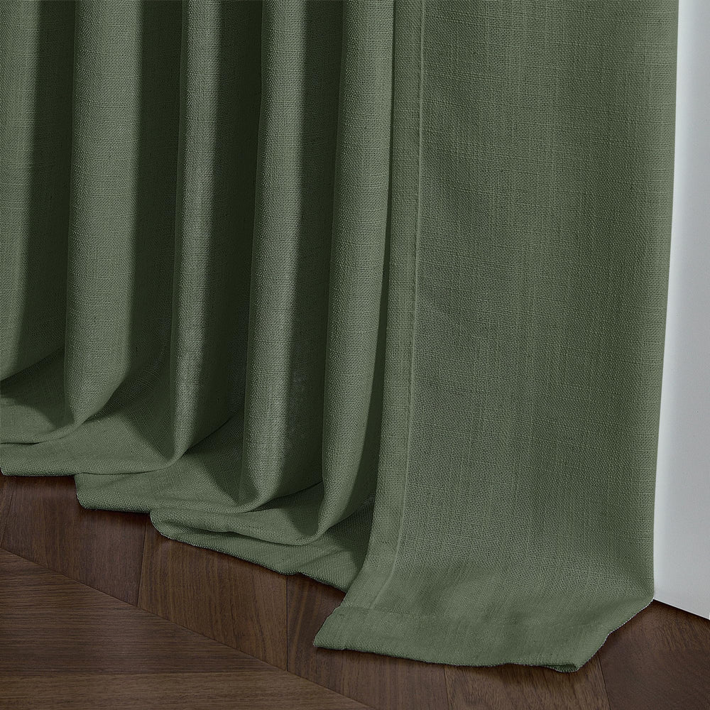 Olive Green Linen Pinch Pleated Curtains - From Where - 