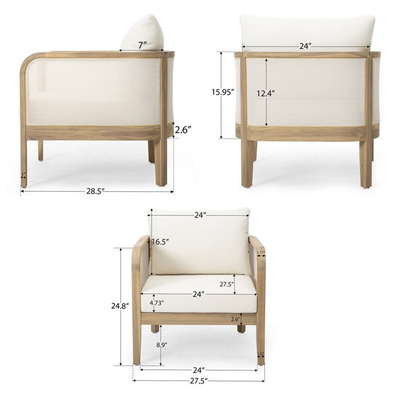 Outdoor Acacia Wood Club Chair with Cushions - From Where - 