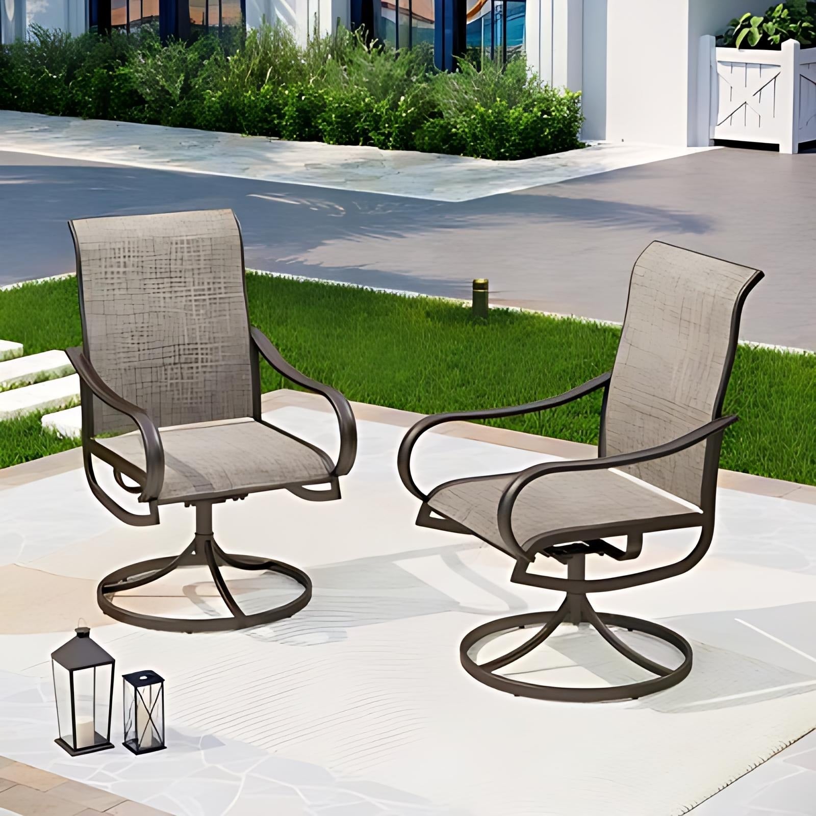 Outdoor Dining Brown Sling Arm Chairs - From Where - 