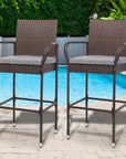 Outdoor Wicker Bar Stools Set of 2 with Cushions - From Where - 