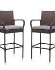 Outdoor Wicker Bar Stools Set of 2 with Cushions - From Where - 