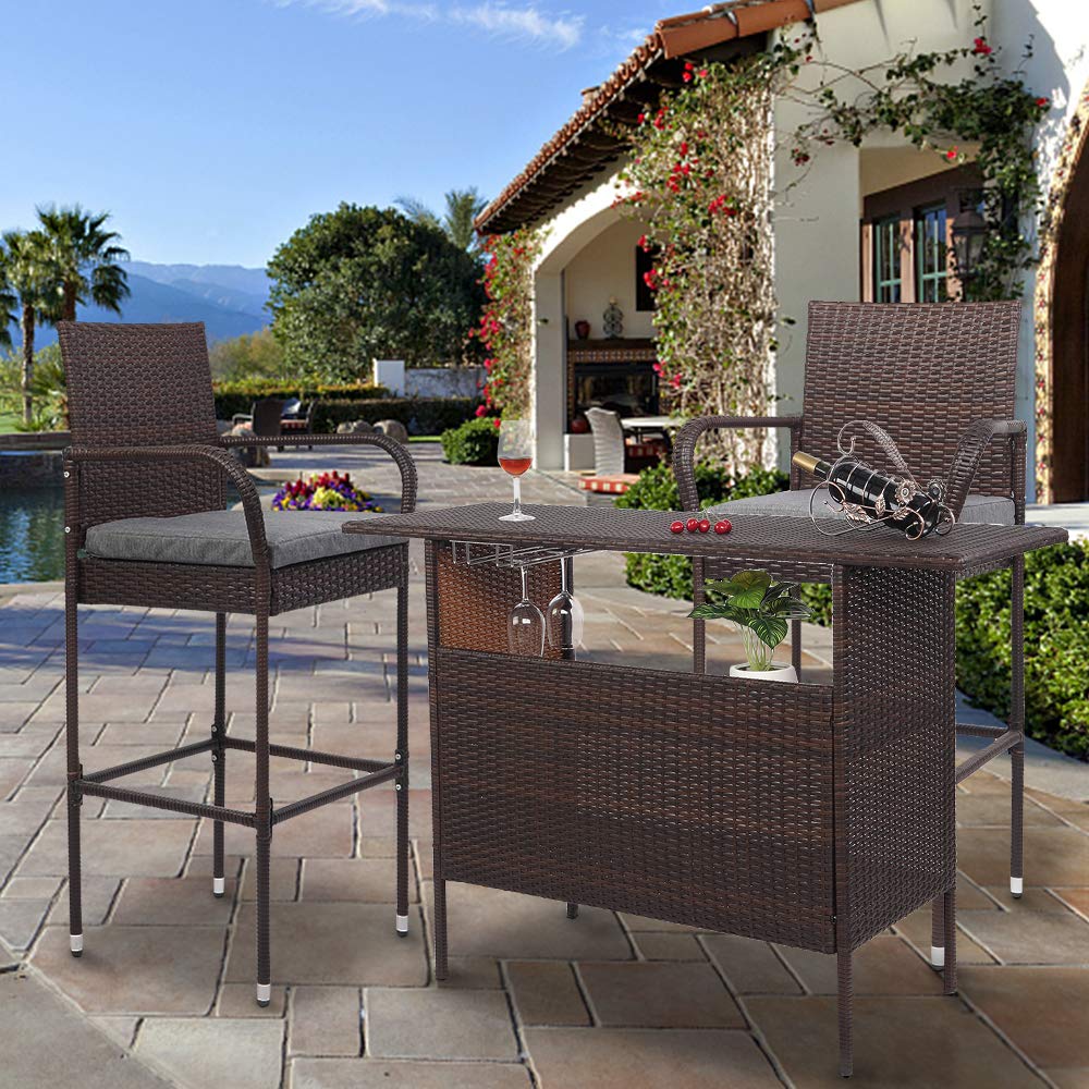 Outdoor Wicker Bar Stools Set of 2 with Cushions - From Where - 