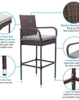 Outdoor Wicker Bar Stools Set of 2 with Cushions - From Where - 