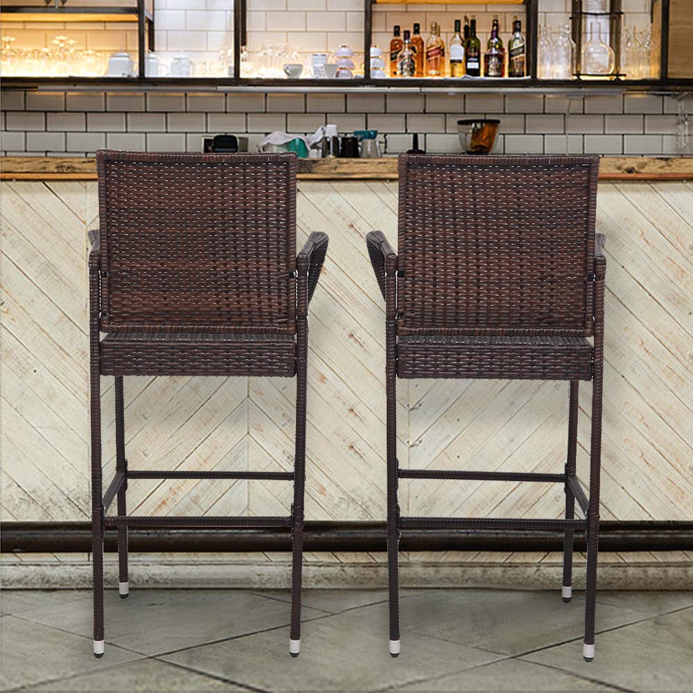Outdoor Wicker Bar Stools Set of 2 with Cushions - From Where - 