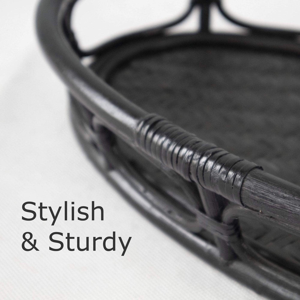 Oval Rattan Wicker Serving Trays with Handles Decorative Basket Tray for Home Decor - Small - Black - From Where - 