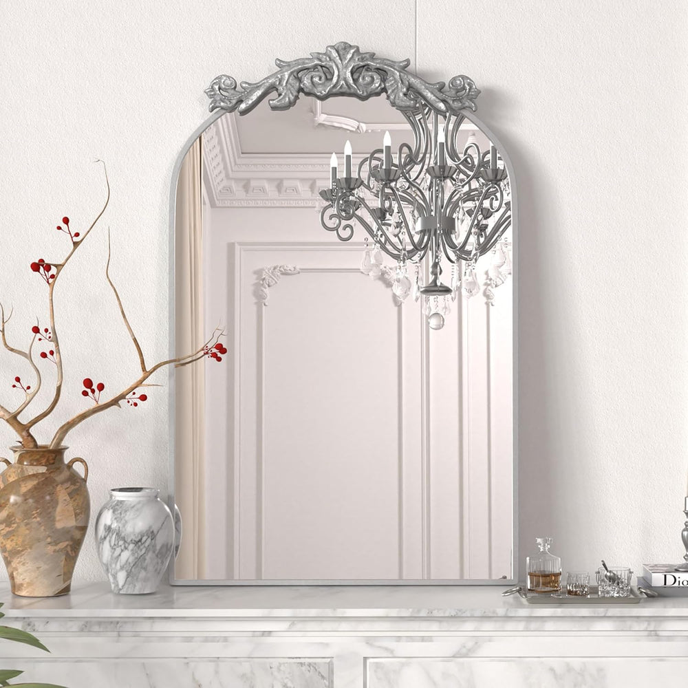 PAIHOME Arched Mirror, 19x30 Inch Antique Mirror Silver Wall Decor Mirror Metal Frame Wall Mounted Mirror for Home Entryway Leaning - From Where - 