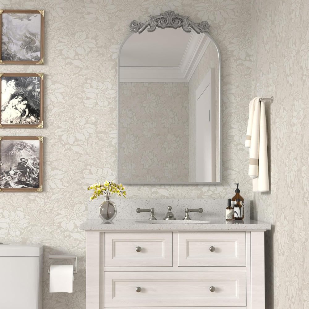 PAIHOME Arched Mirror, 19x30 Inch Antique Mirror Silver Wall Decor Mirror Metal Frame Wall Mounted Mirror for Home Entryway Leaning - From Where - 