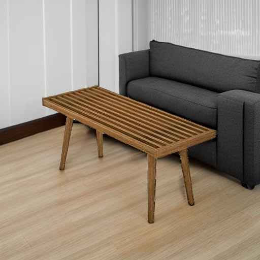 Plank+Beam Entryway Bench, Wooden End of Bed Bench for Bedroom, Mid - Century Modern Square Bench for Hallway, Living Room, Indoor, Porch, 41.25", Pecan - From Where - 