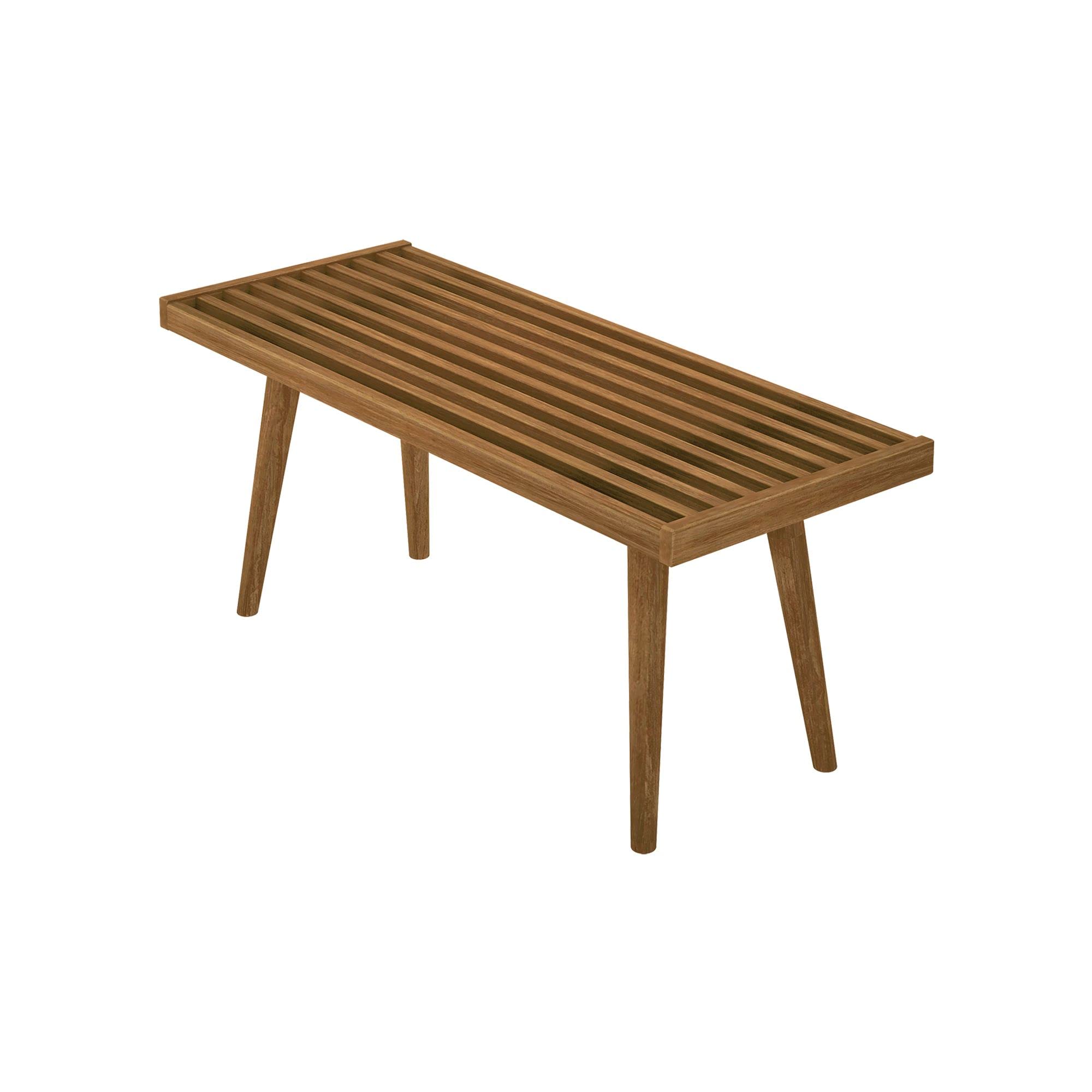 Plank+Beam Entryway Bench, Wooden End of Bed Bench for Bedroom, Mid - Century Modern Square Bench for Hallway, Living Room, Indoor, Porch, 41.25&quot;, Pecan - From Where - 