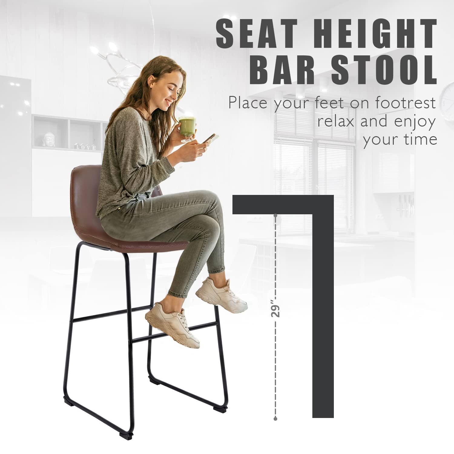 PU Leather Bar Stools (Set of 2) - From Where - 