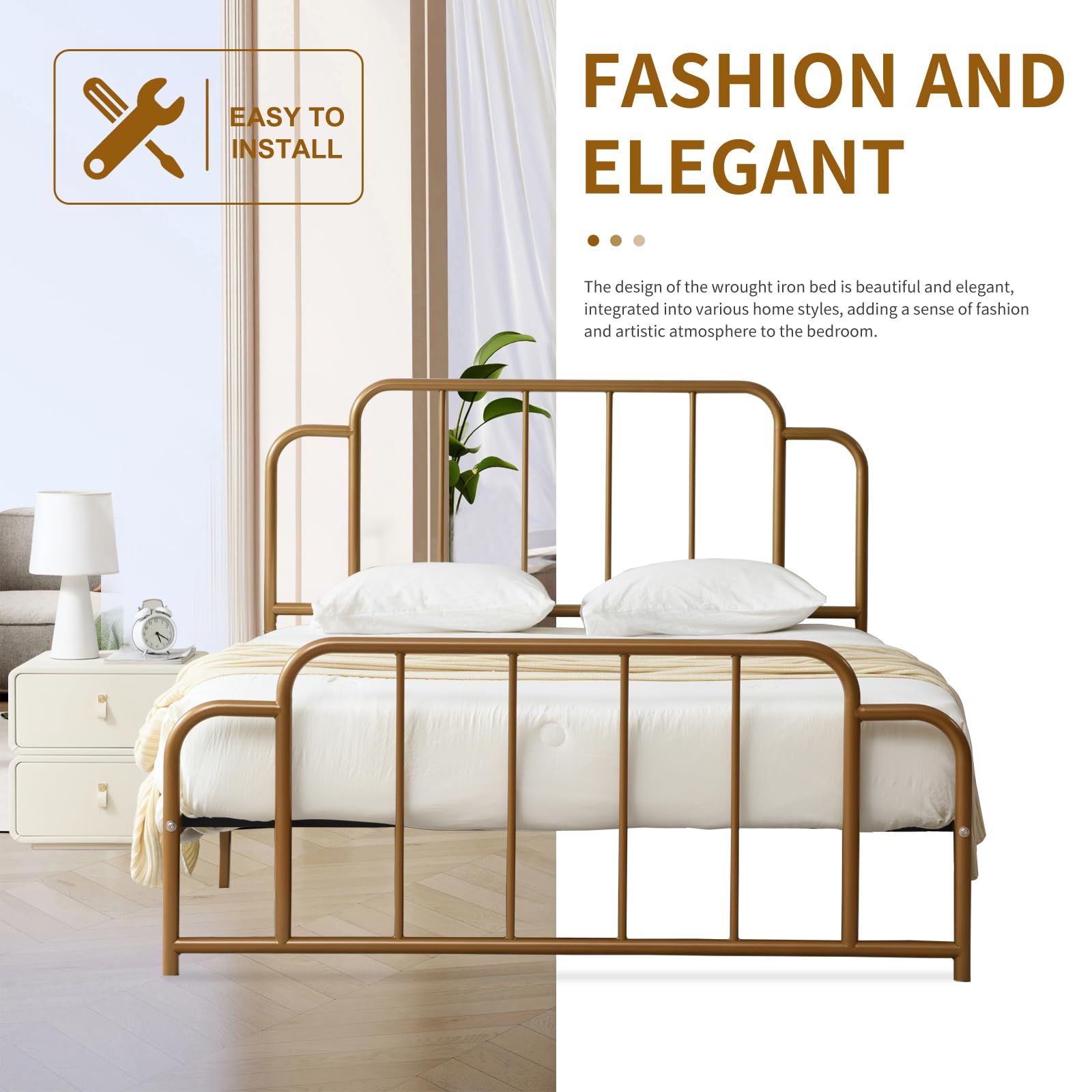Queen Gold Metal Platform Bed Frame - From Where Finds - 