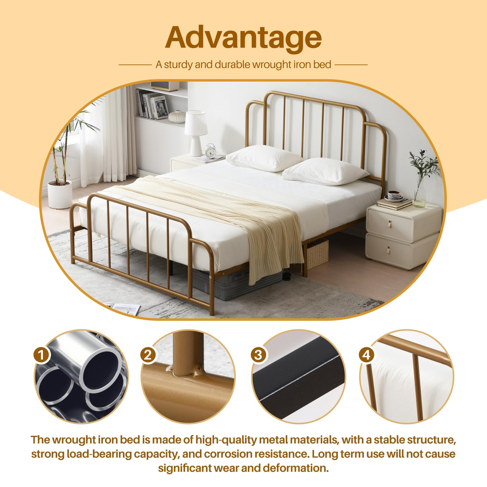 Queen Gold Metal Platform Bed Frame - From Where Finds - 
