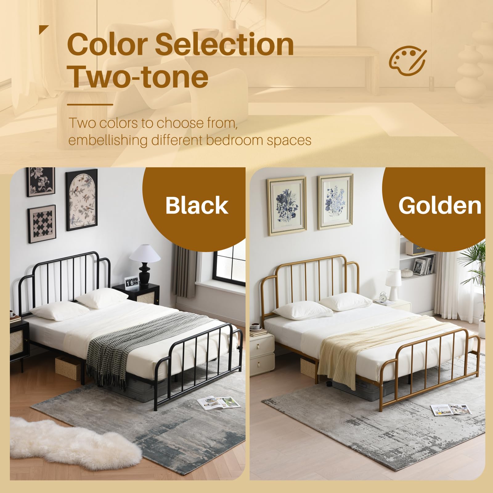 Queen Gold Metal Platform Bed Frame - From Where Finds - 
