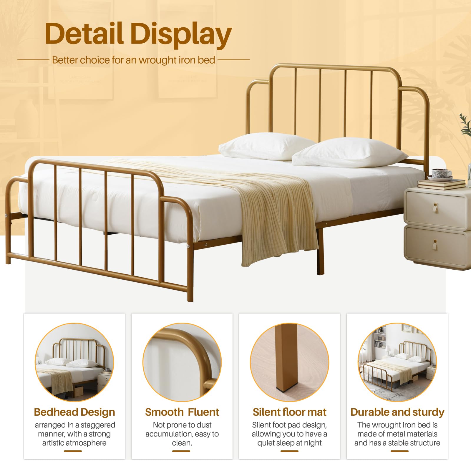 Queen Gold Metal Platform Bed Frame - From Where Finds - 