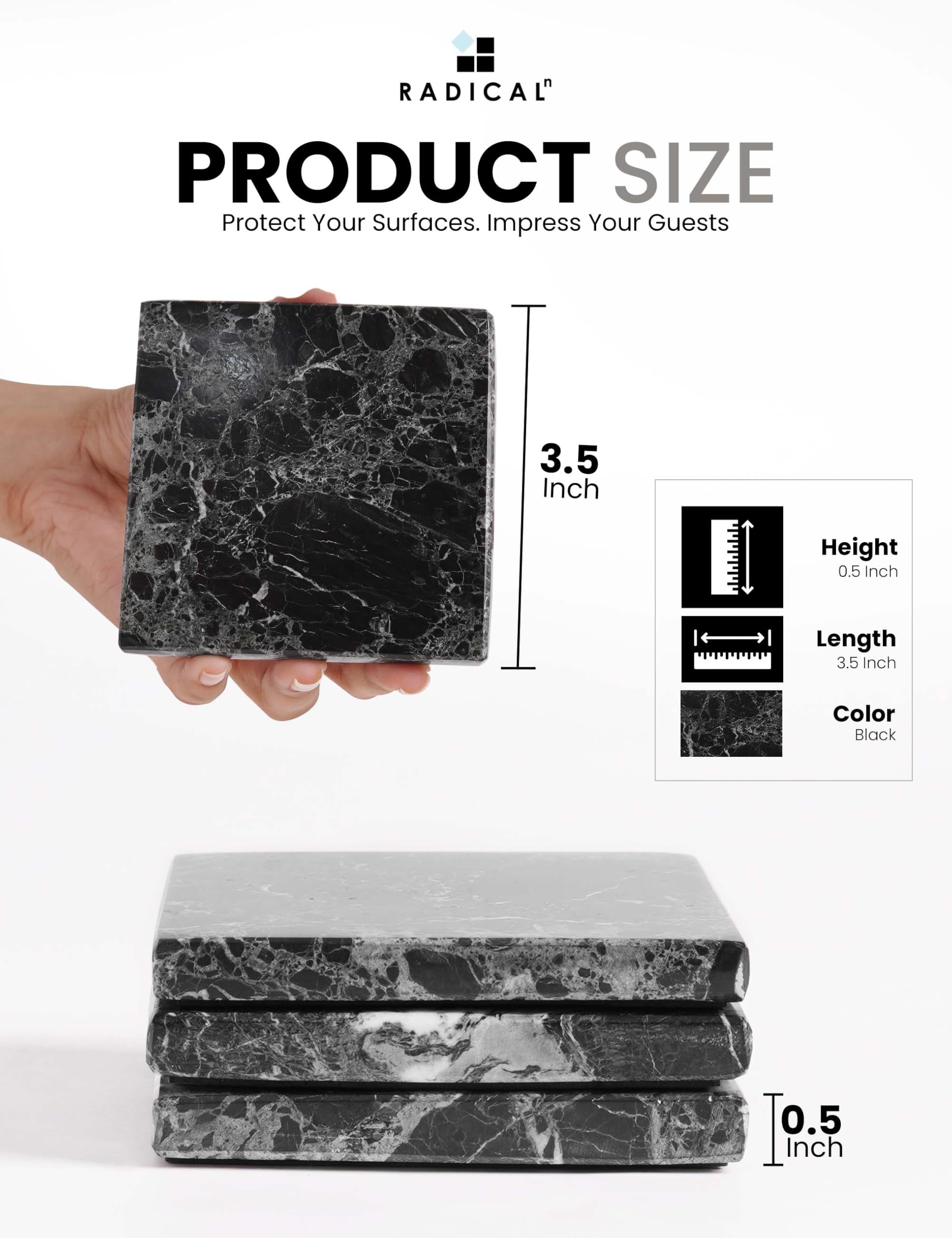 Radicaln Marble Coasters Square 3.5" Inches - From Where - 