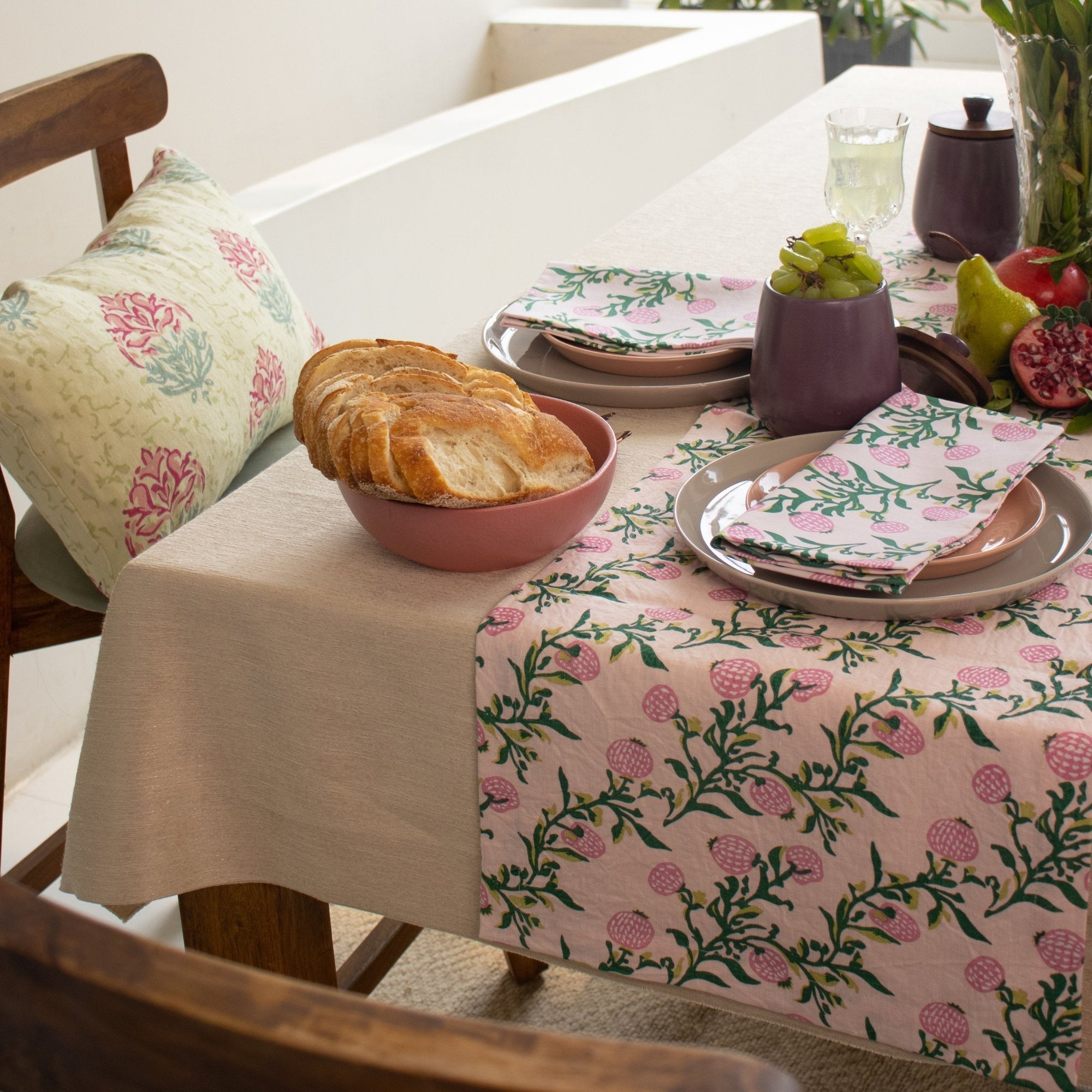 Rasa Pure Linen Hand - Printed Table Runner - From Where Finds - 