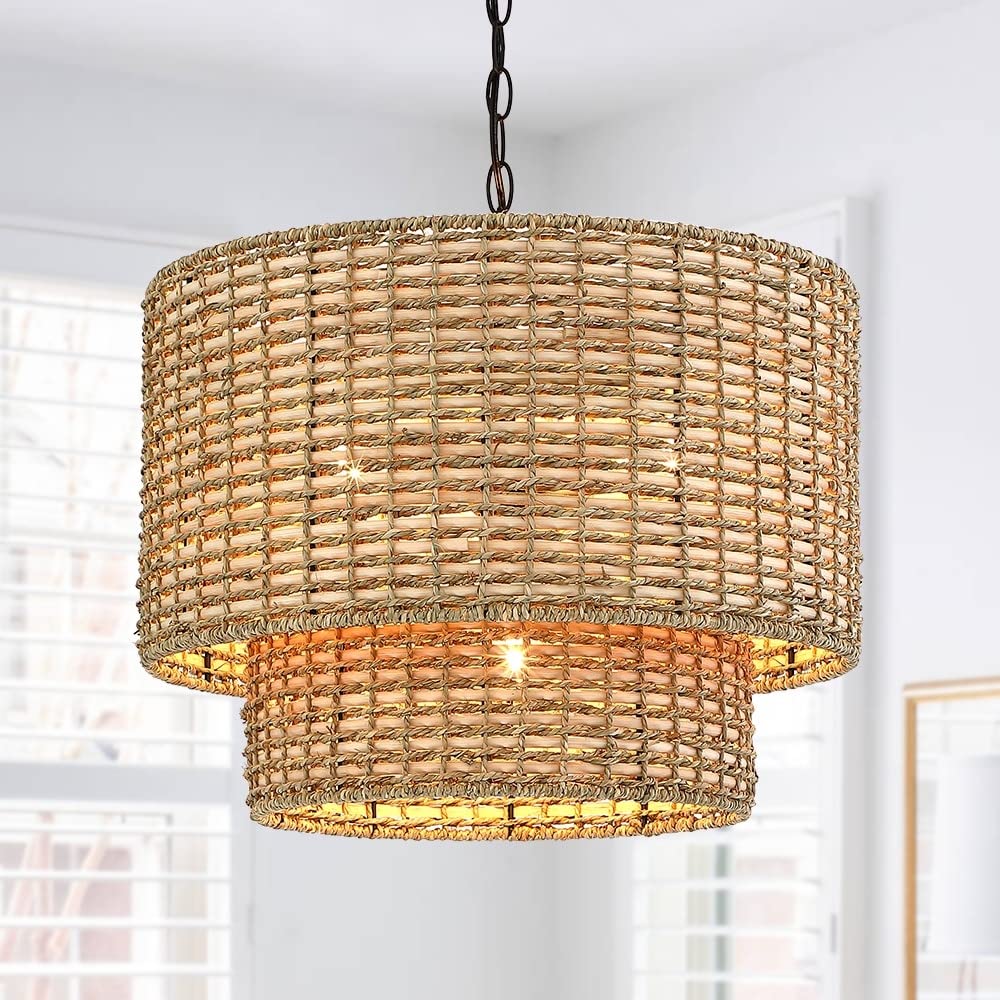 Rattan Tiered Drum Chandelier - From Where - 