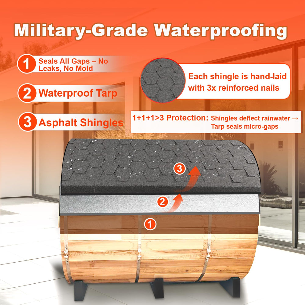 sauna tarp Red Cedar Barrel Outdoor Sauna