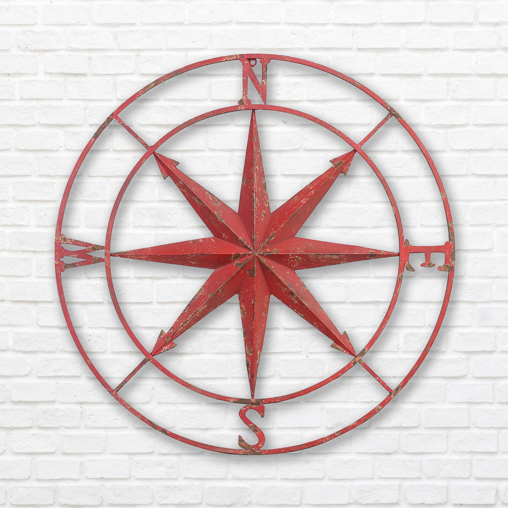 Red Metal Compass Wall Décor - From Where - 