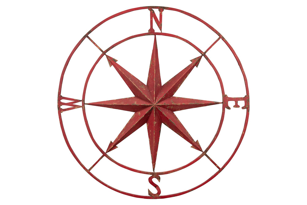 Red Metal Compass Wall Décor - From Where - 