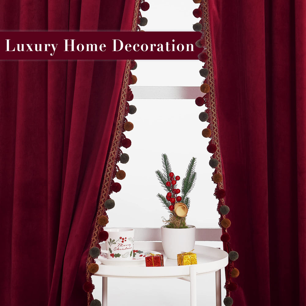 Red Pompom Velvet Curtains - From Where - 