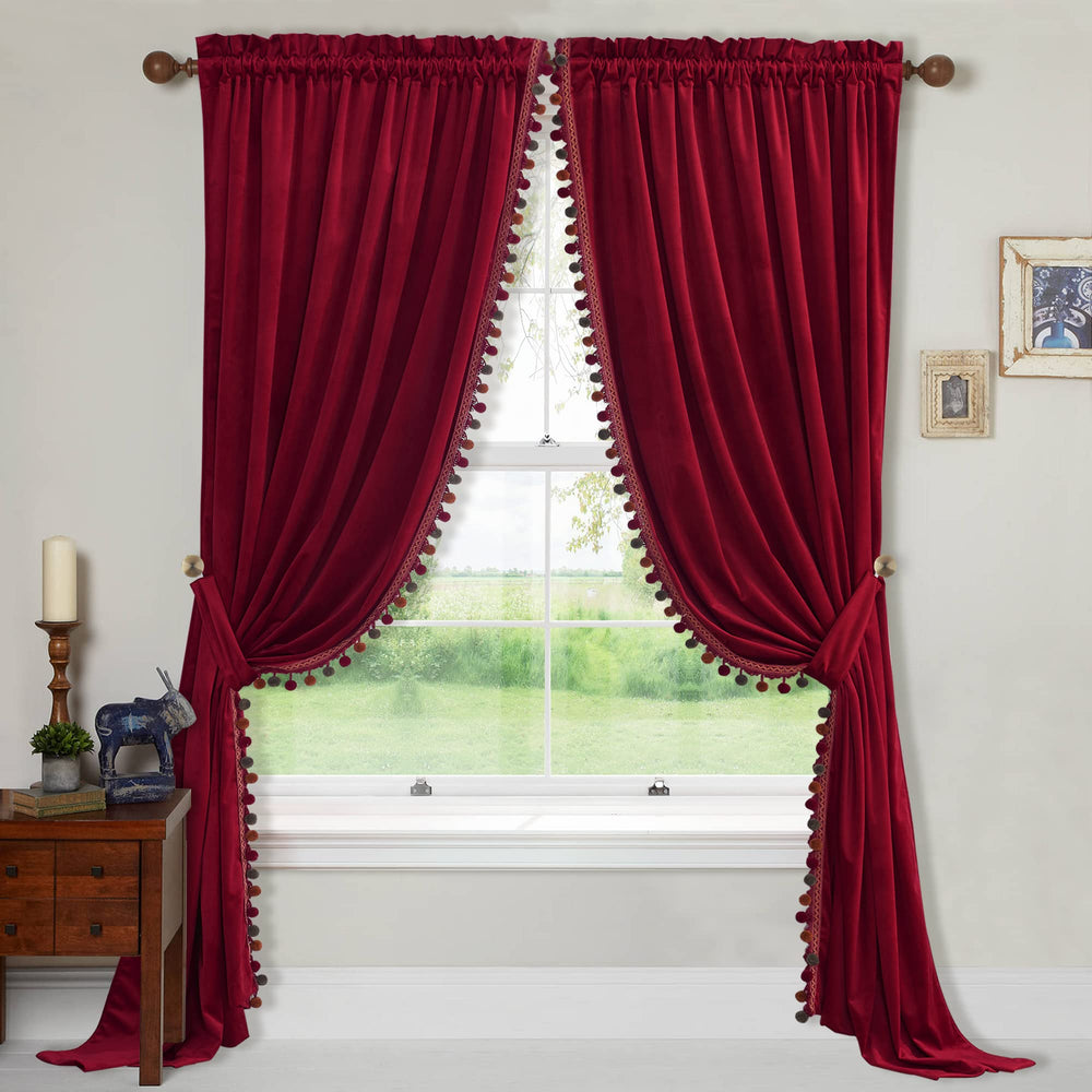 Red Pompom Velvet Curtains - From Where - 