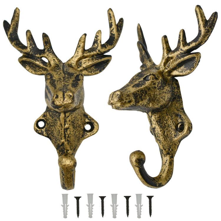 Retro Brass Deer Head Hooks - From Where - 