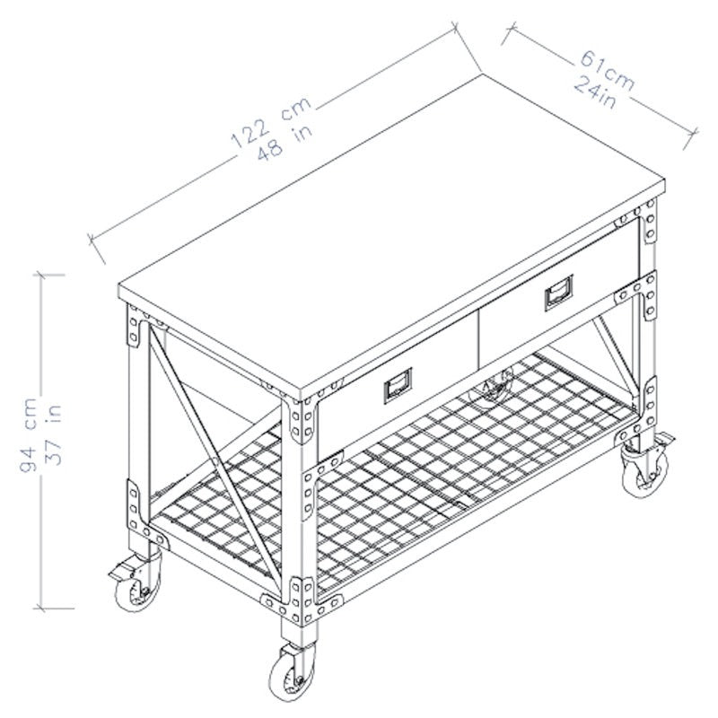 Rolling 48"W Butcher Block Top Workbench - From Where - 