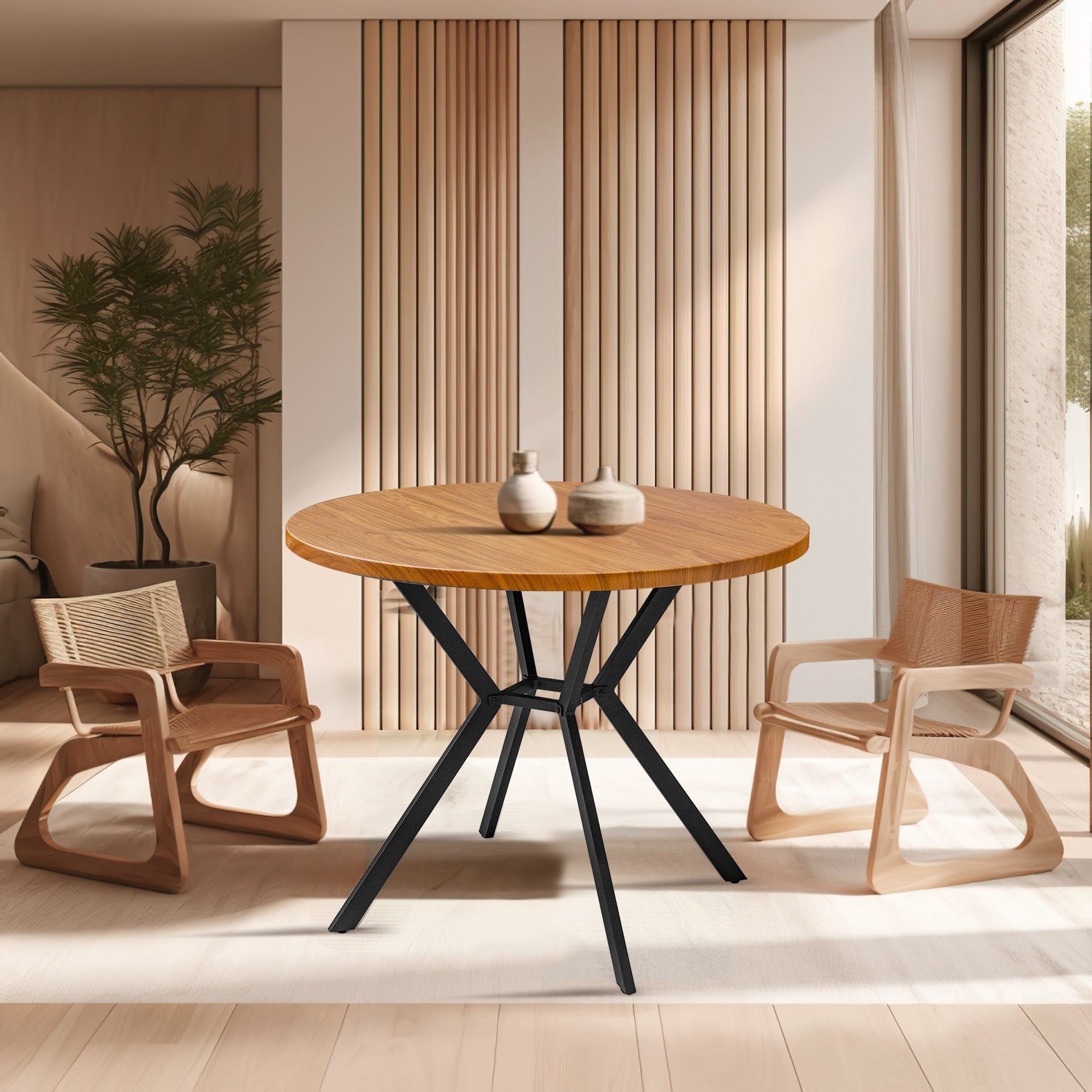 Round Dining Table with Cross Metal Legs - From Where - 