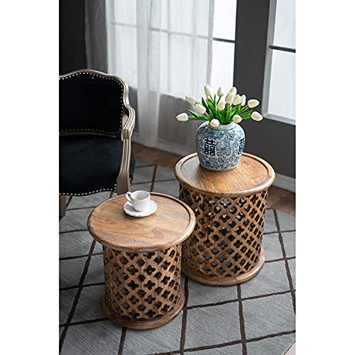 Round Indoor Wooden Nesting Side Tables (Set of 2) - From Where - 