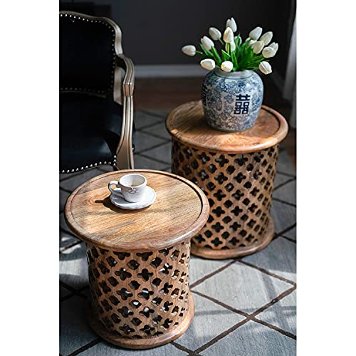 Round Indoor Wooden Nesting Side Tables (Set of 2) - From Where - 
